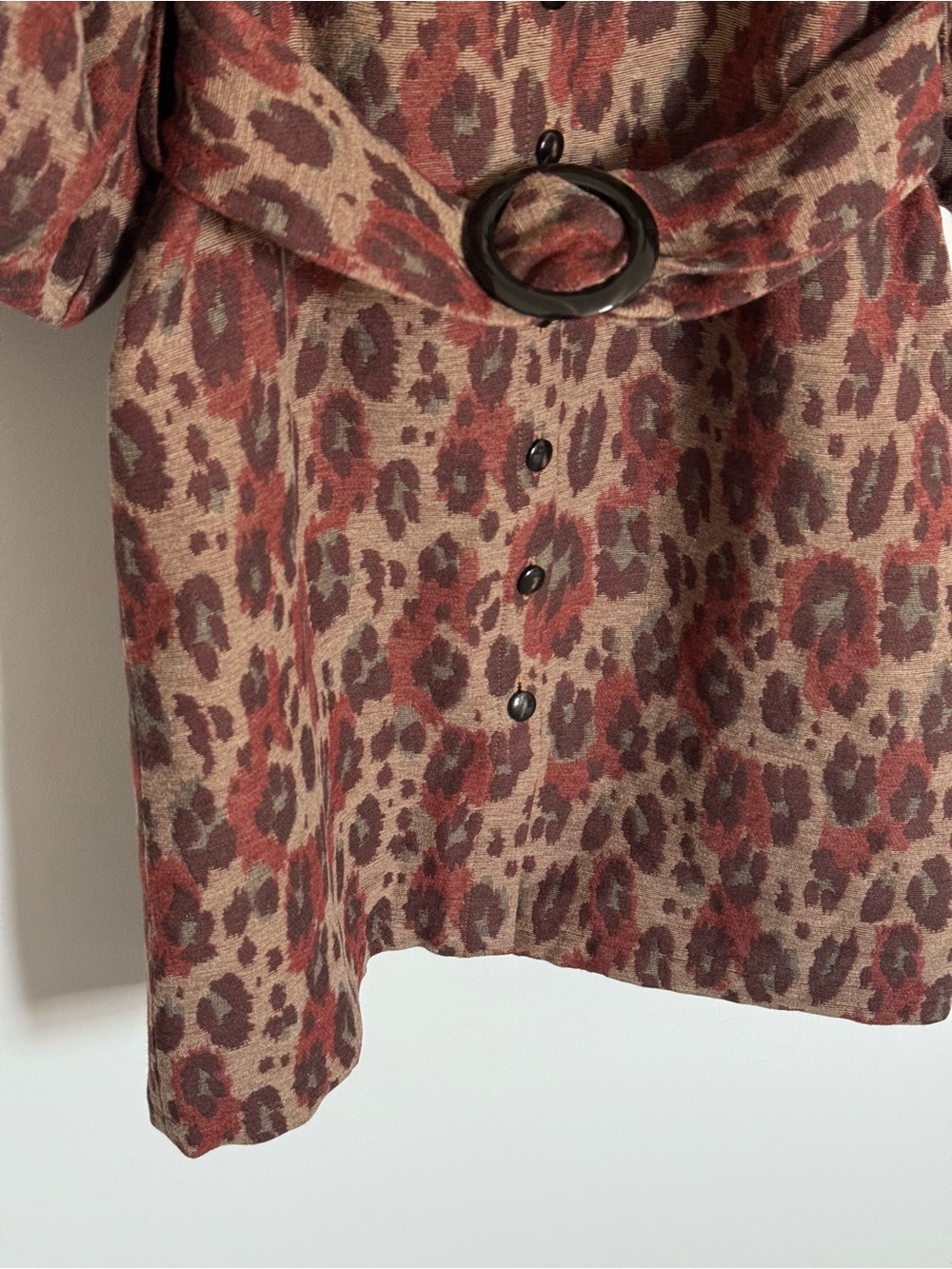 Sezane Lia Dress Jacquard Leopard Bordeaux Belted Mini Ruffle FR 34 US 2 - Picture 9 of 15
